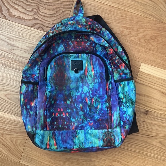 Go! Sac Backpack Book Bag Nylon Multicolor Boho Waterfall Print - Picture 1 of 11